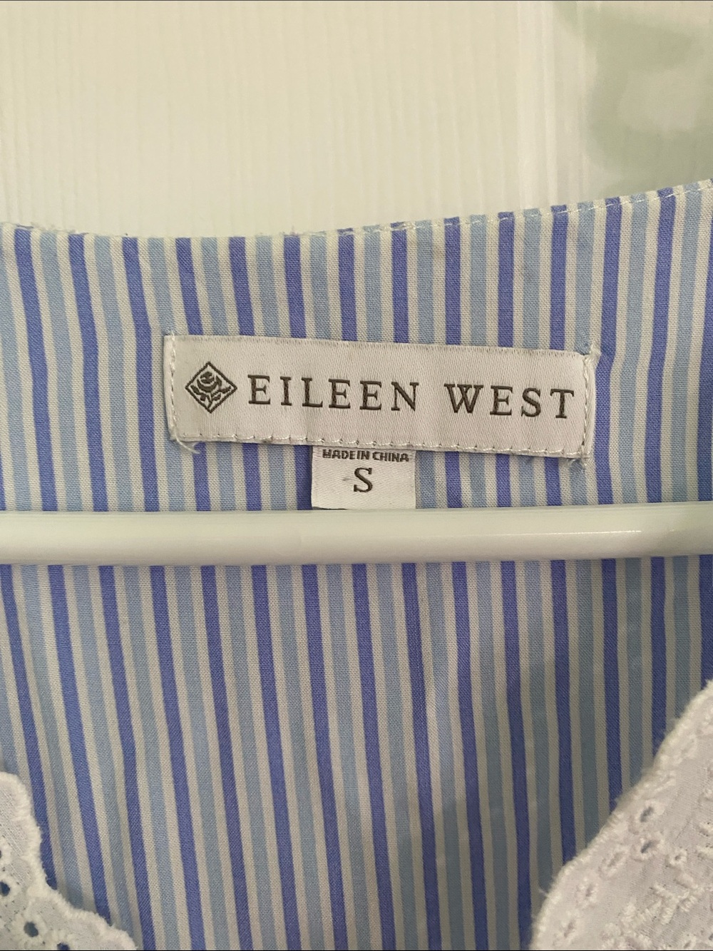 Eileen West Light Blue & White Striped Cotton Nightgown with Lace V-Neck - Picture 2 of 8